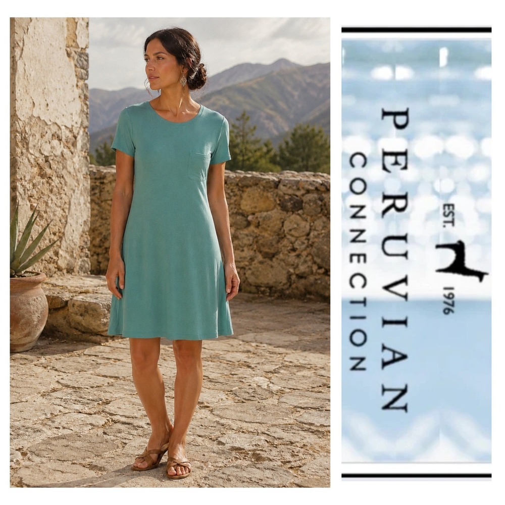 Peruvian Connection Aquamarine Solstice T-Shirt Short Sleeve Dress XS NWT